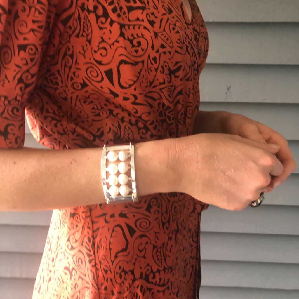 Sterling Sue Pearl Bracelet by Judie Raiford worn on model