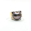 size 9.5 Sterling & 24k Crotch Hugger Ring with Gray Pink Mabe Pearl by Judie Raiford