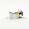 right side view of size 9.5 Sterling & 24k Crotch Hugger Ring with Gray Pink Mabe Pearl by Judie Raiford