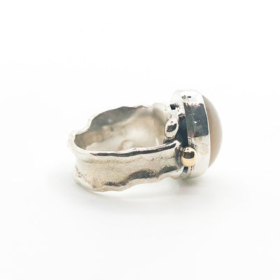 right side view of Sterling and 14k Anticlastic Deckled Edge Moonstone Ring by Judie Raiford