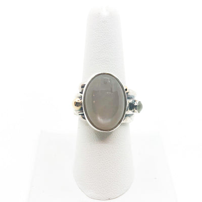 Sterling and 14k Anticlastic Deckled Edge Moonstone Ring