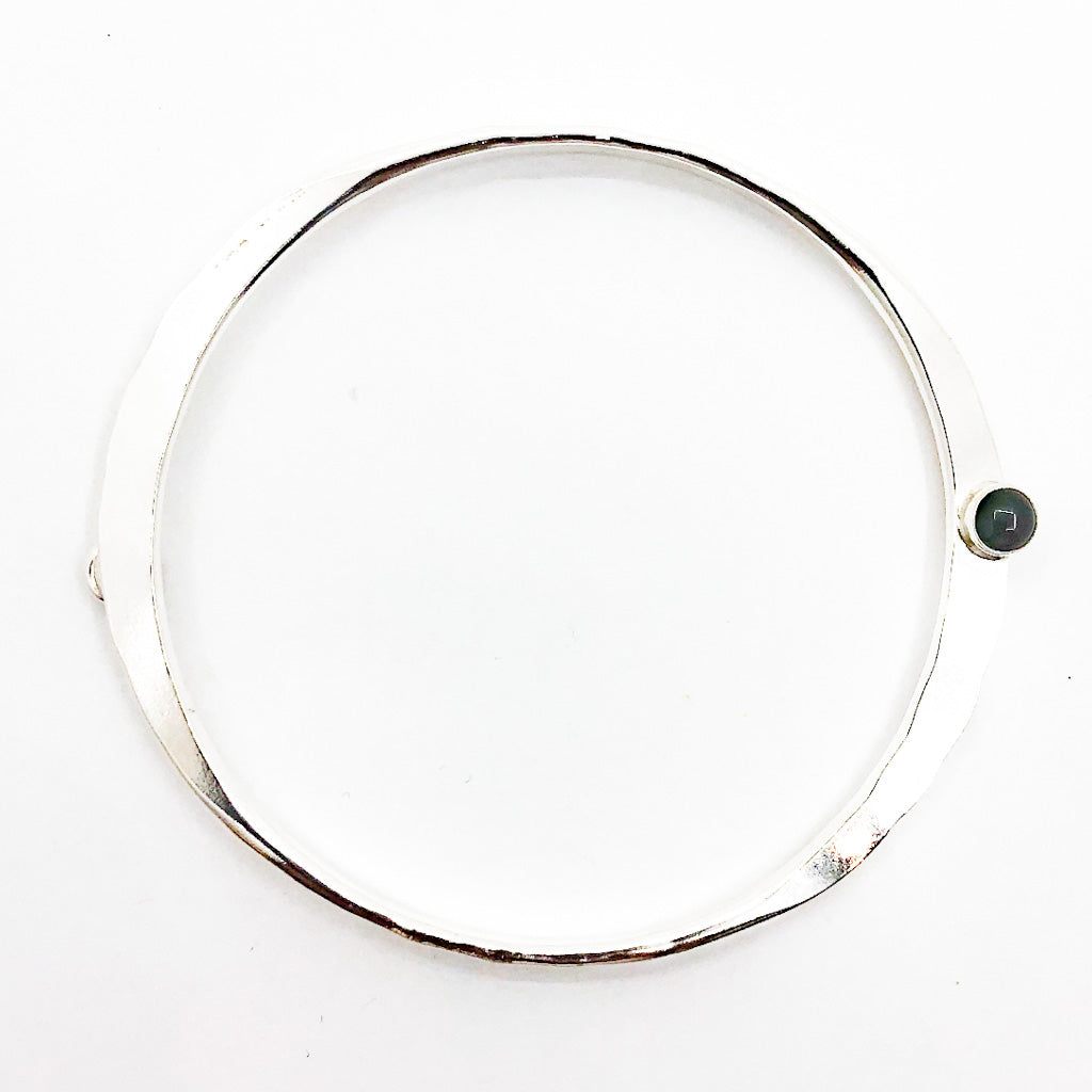 Sterling Naught Bangle with Black Oynx Cabochons by Judie Raiford