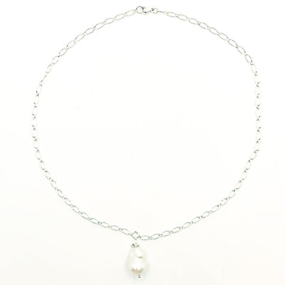 White Baroque Pearl on Sterling Long Short Chain by Judie Raiford