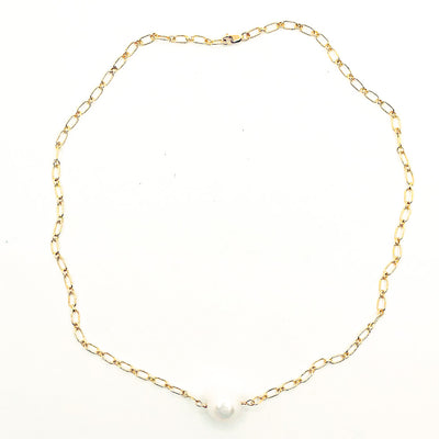 Single White Pearl on 14k Gold Filled Long Short Chain by Judie Raiford