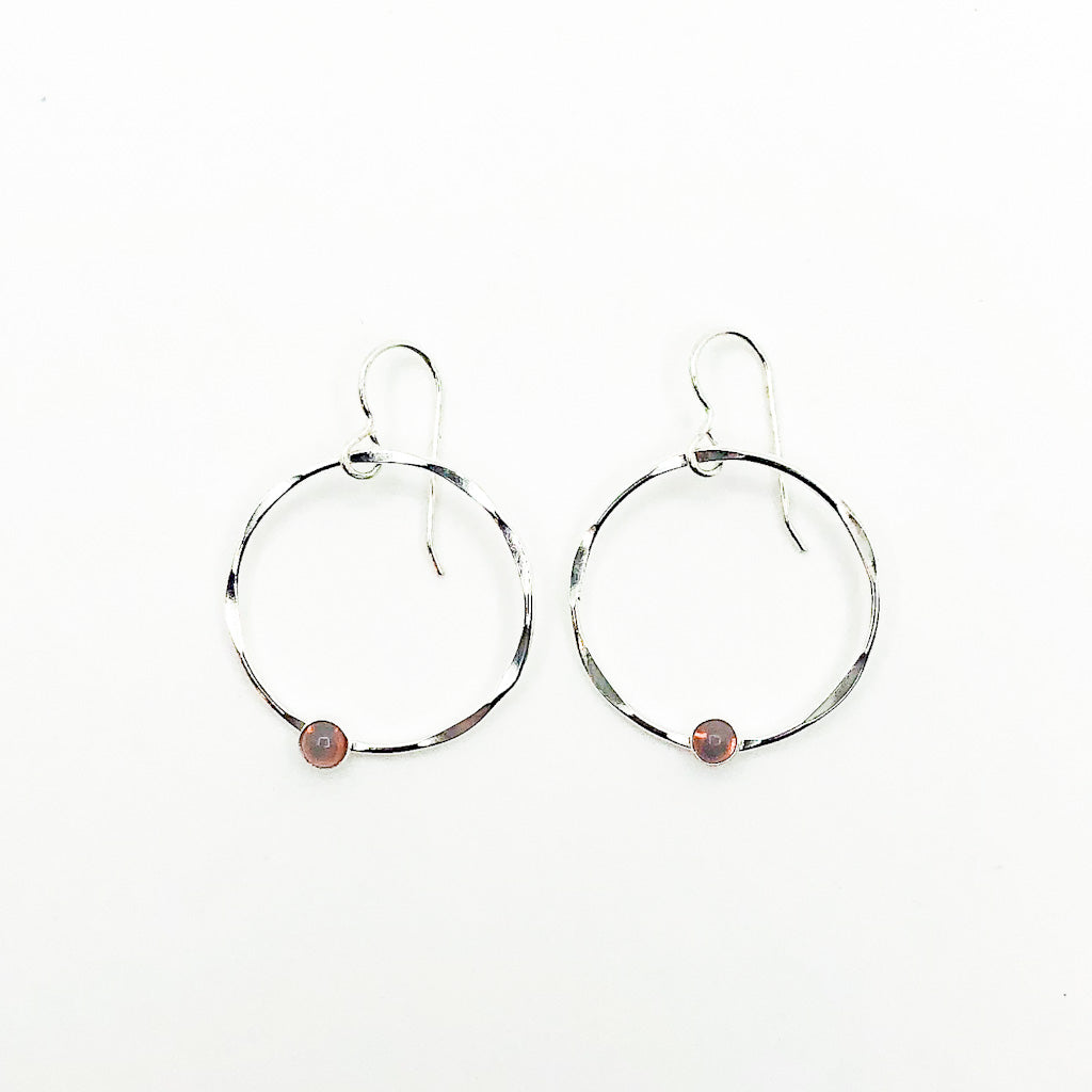 Sterling Baby Orbit Earrings with Garnet by Judie Raiford