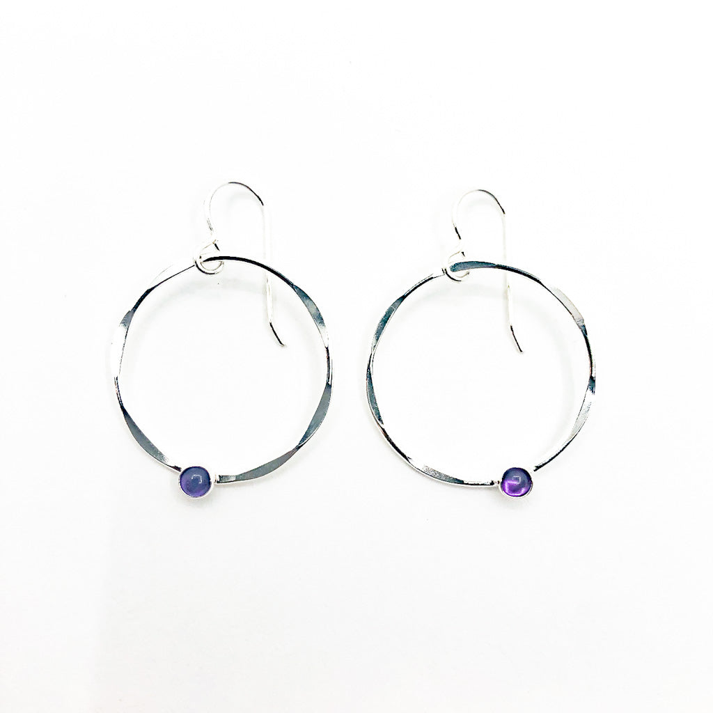 Sterling Baby Orbit Earrings with Amethyst by Judie Raiford