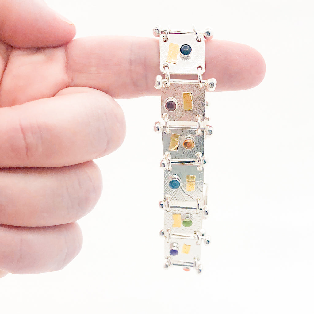Argentium Silver and 24k Moore Bracelet with Gemstones