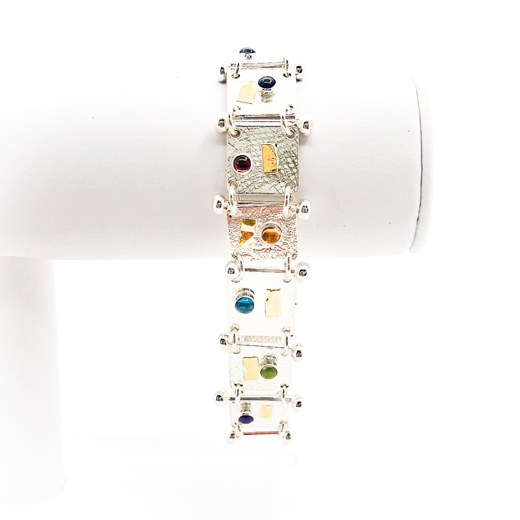 Argentium Silver and 24k Moore Bracelet with Gemstones