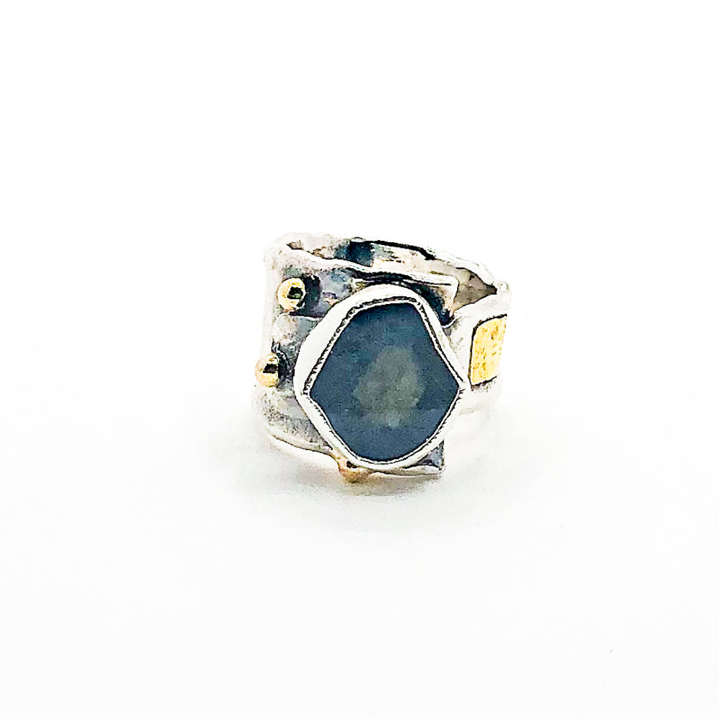 Sterling, 14k, 24k Sapphire Slice Crotch Hugger Ring