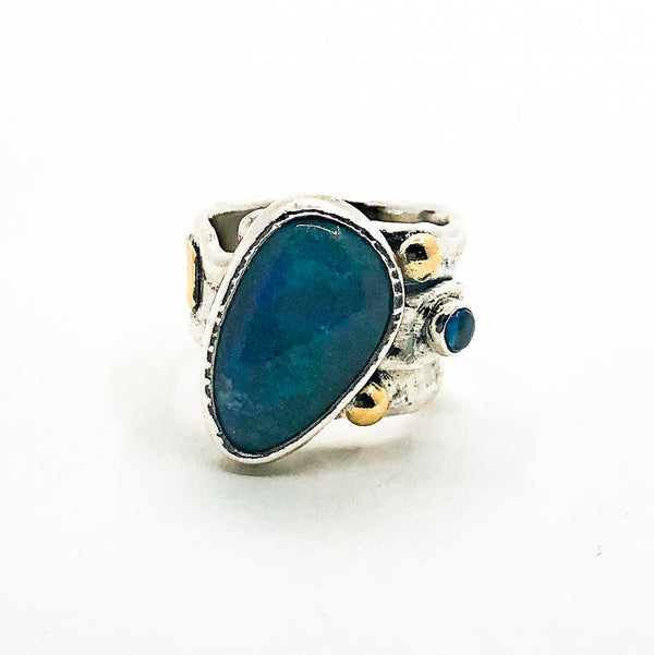 Sterling, 22k, 14k Opal Triplet Crotch Hugger Ring with