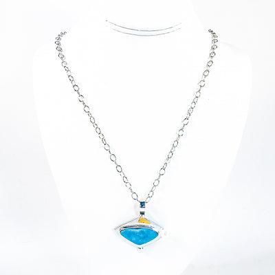 Sterling and 24k Blue Druzy Chrysachola with Pearl Necklace