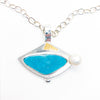 Sterling and 24k Blue Druzy Chrysachola with Pearl Necklace