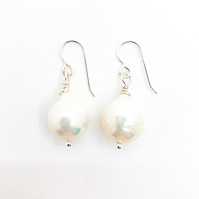 Large White Baroque Pearl Earrings by Judie Raiford