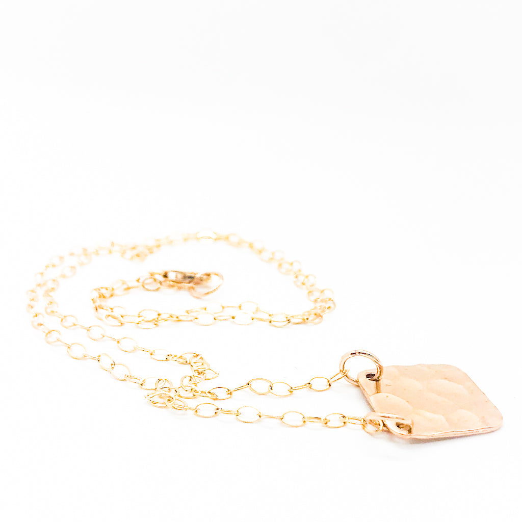 14k Gold Fill Ball Peen Flat Square Necklace