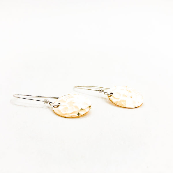 Round Hammered Gold Disc Earrings (14K Gold)