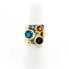 Sterling, 24k, and 14k Crotch Hugger Ring with Blue Topaz, Garnet, and Citrine