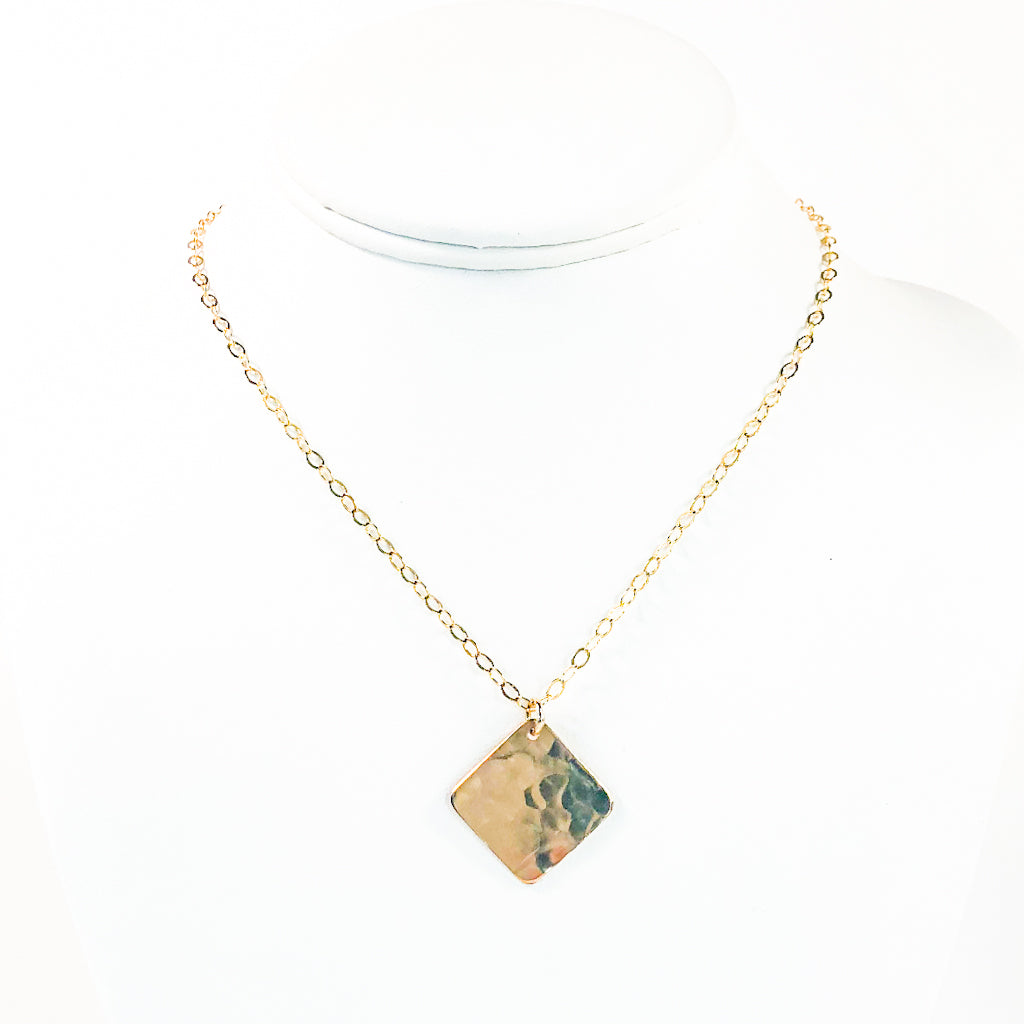 Gold Fill Square Hammered Necklace