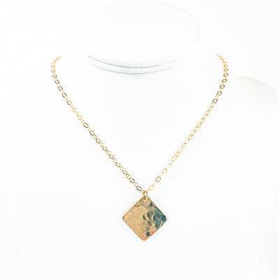 Gold Fill Square Hammered Necklace