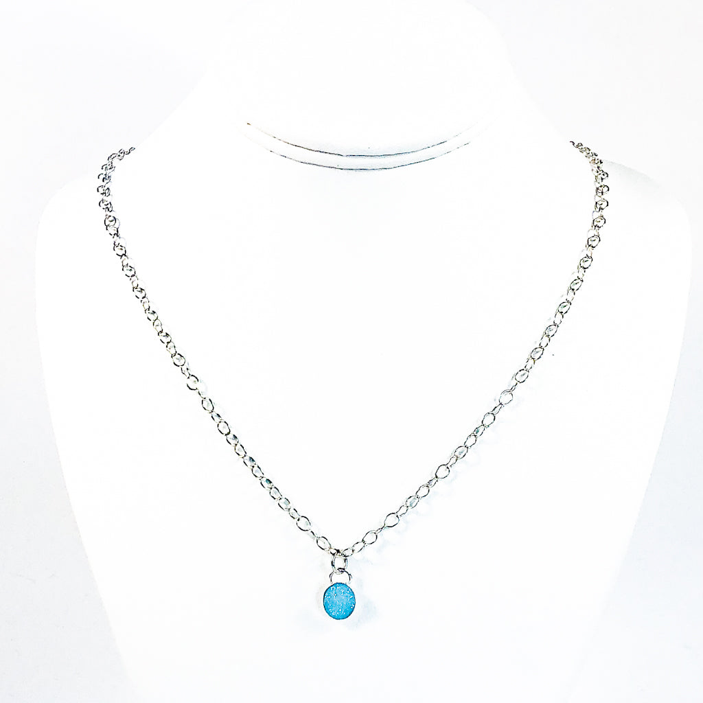 Sterling Aqua Blue Druzy Necklace