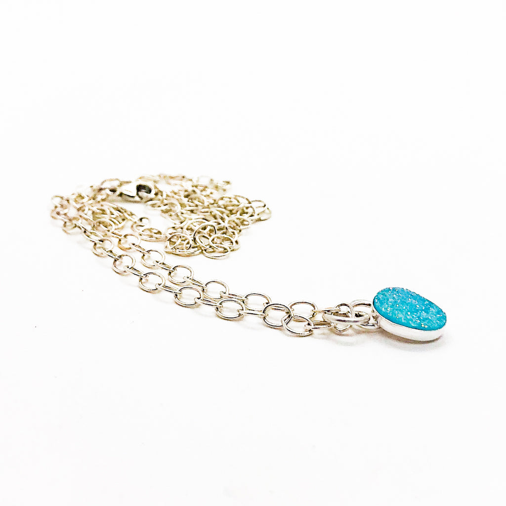 Sterling Aqua Blue Druzy Necklace