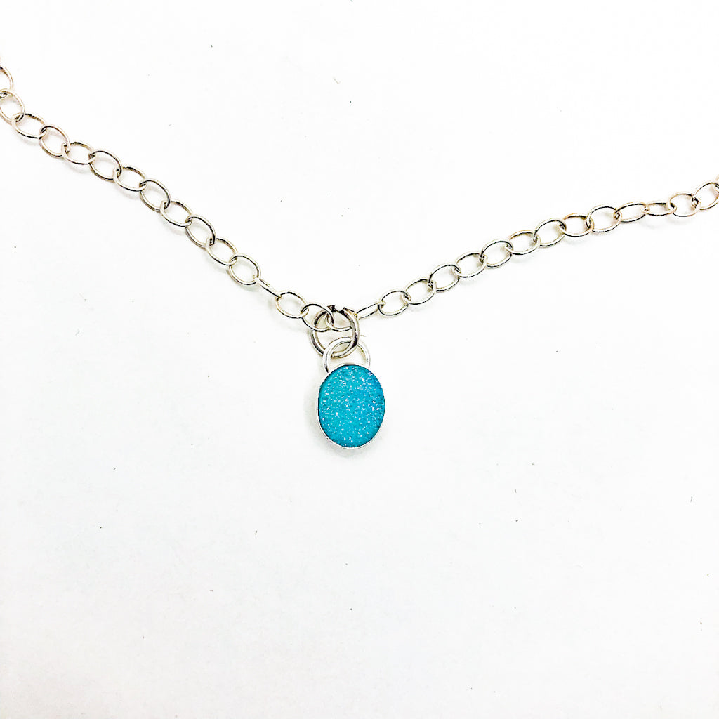Sterling Aqua Blue Druzy Necklace