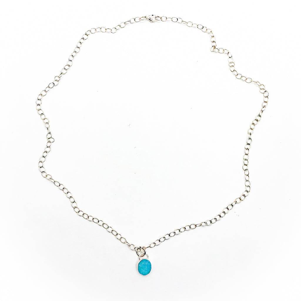 Sterling Aqua Blue Druzy Necklace