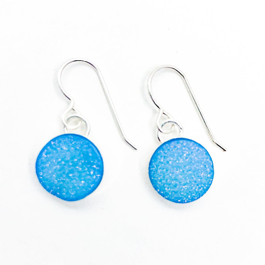 Sterling Round Aqua Blue Druzy Earrings