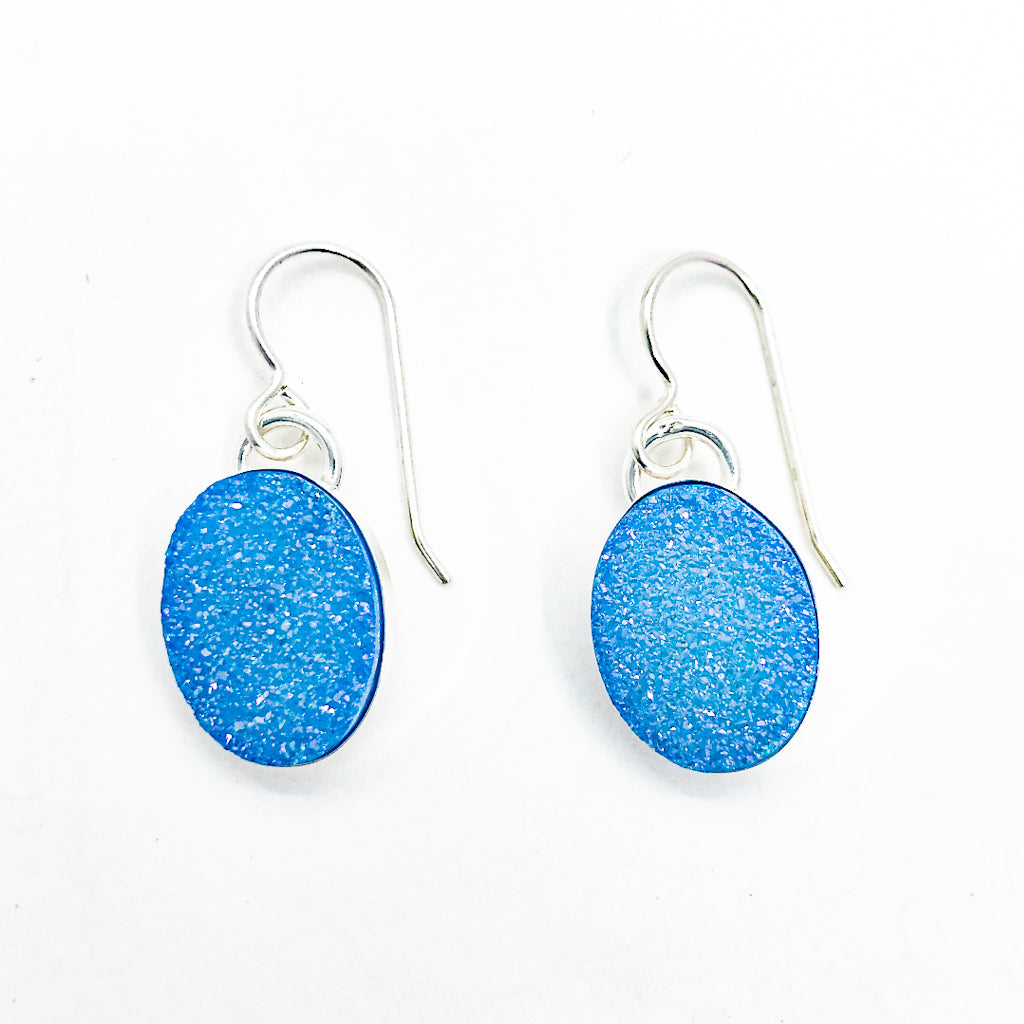 Sterling Aqua Blue Druzy Earrings