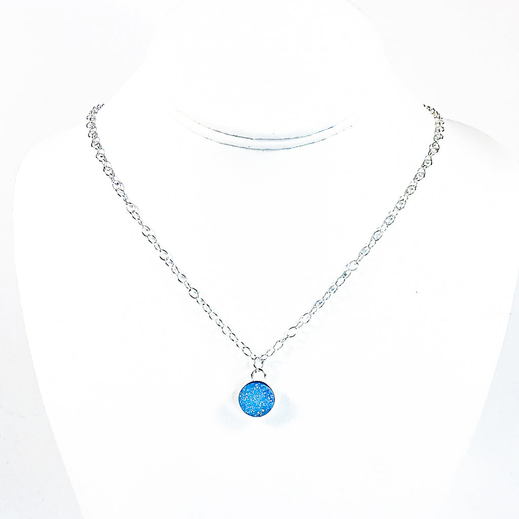 Sterling Aqua Blue Druzy Necklace