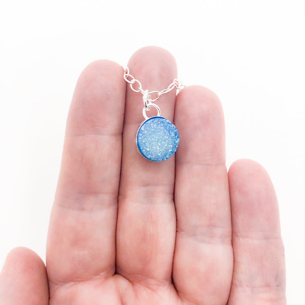 Sterling Aqua Blue Druzy Necklace