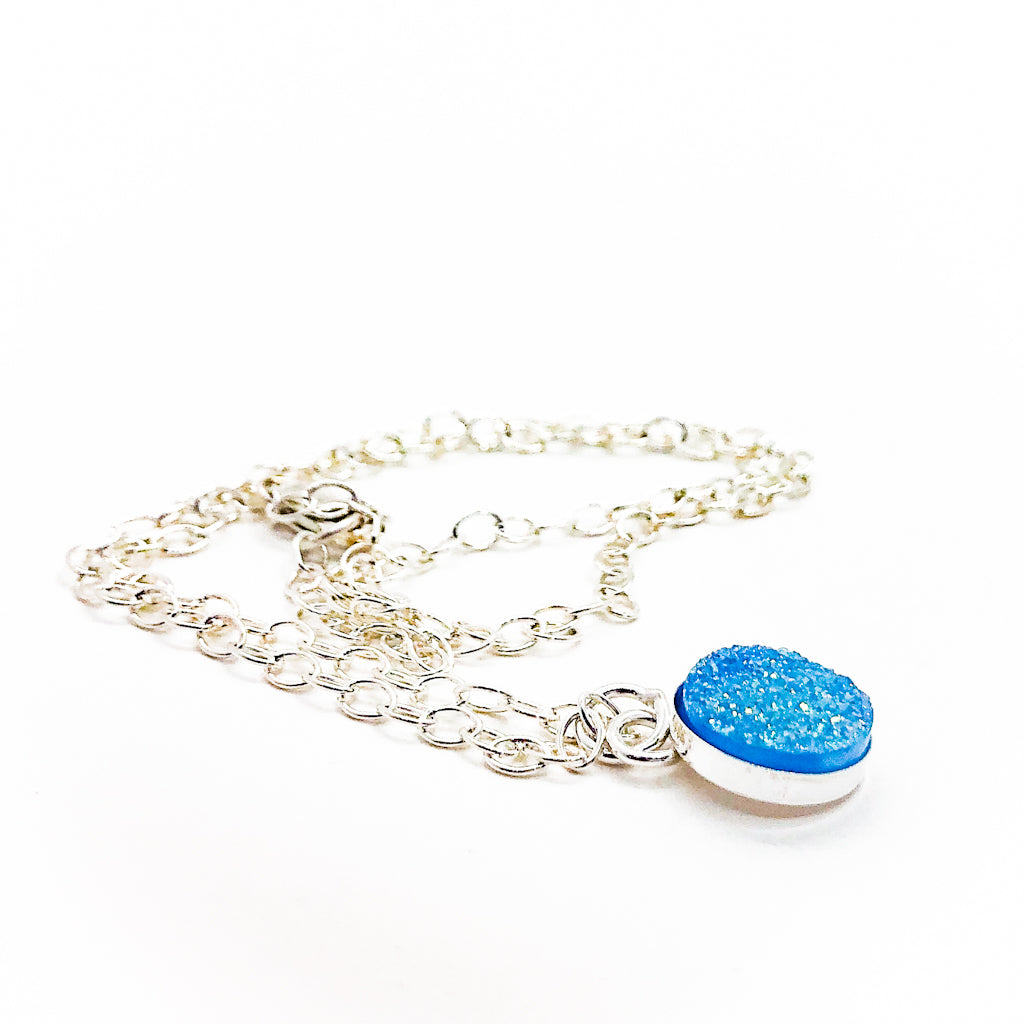 Sterling Aqua Blue Druzy Necklace