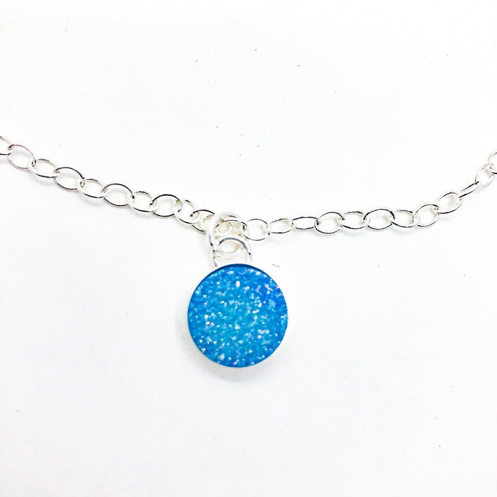Sterling Aqua Blue Druzy Necklace