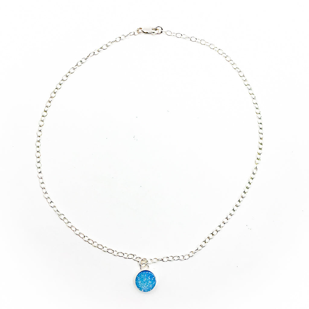 Sterling Aqua Blue Druzy Necklace