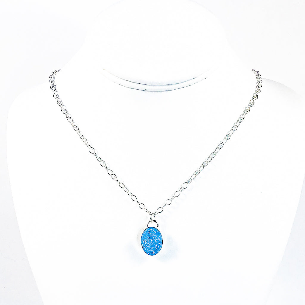 Sterling Aqua Blue Druzy Necklace