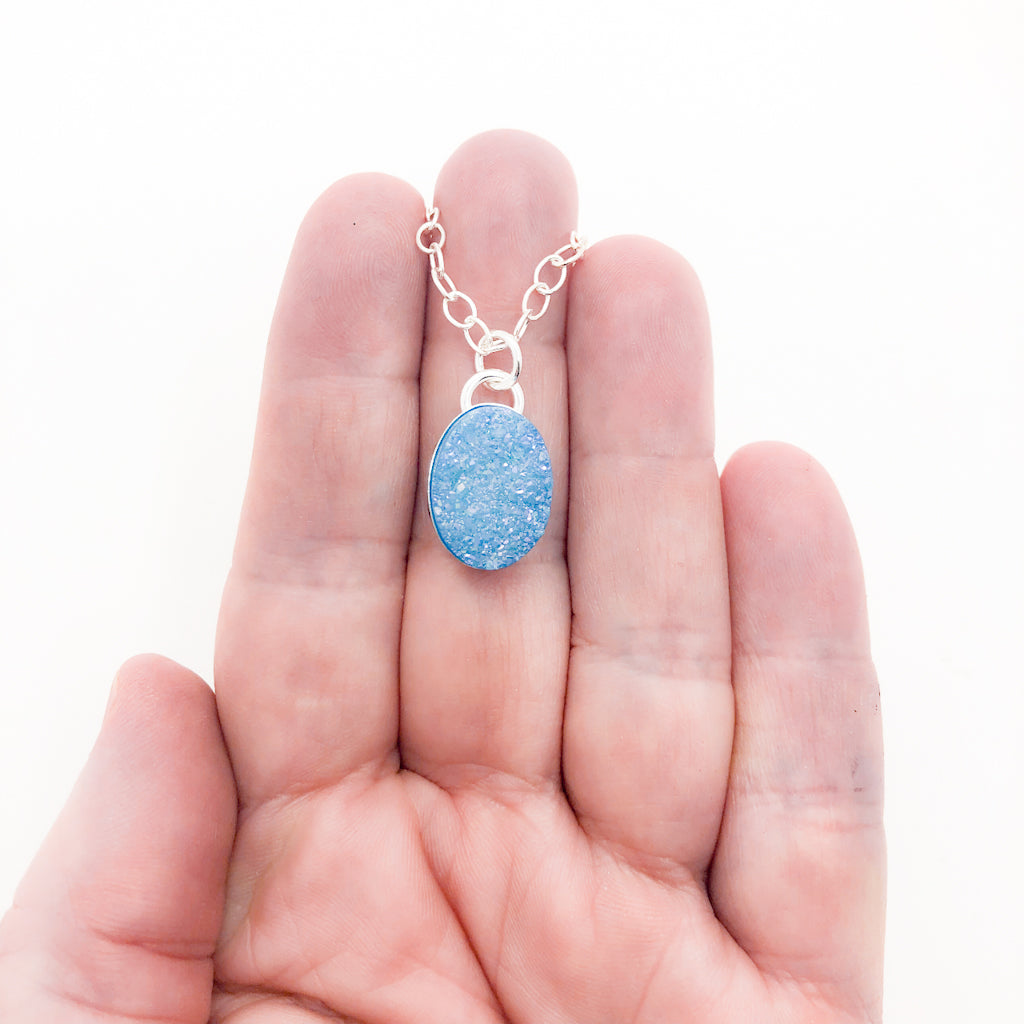 Sterling Aqua Blue Druzy Necklace