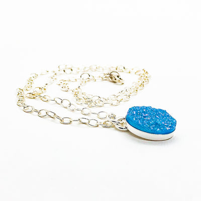 Sterling Aqua Blue Druzy Necklace