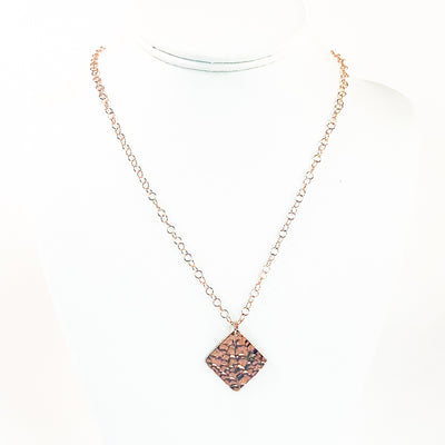 Rose Gold Fill Square Hammered Necklace