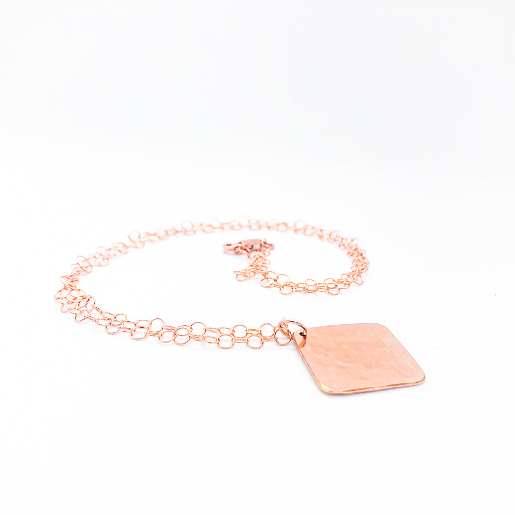 Rose Gold Fill Square Hammered Necklace