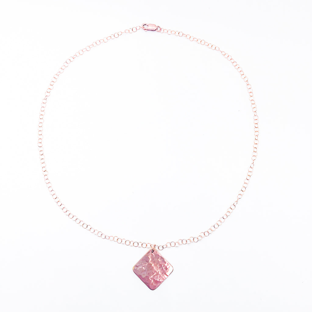 Rose Gold Fill Square Hammered Necklace