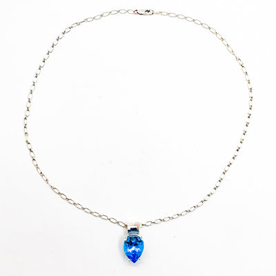 Sterling Teardrop Swiss Blue Topaz Necklace