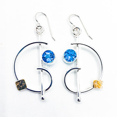 Slightly Clef Earrings with Swiss Blue Topaz