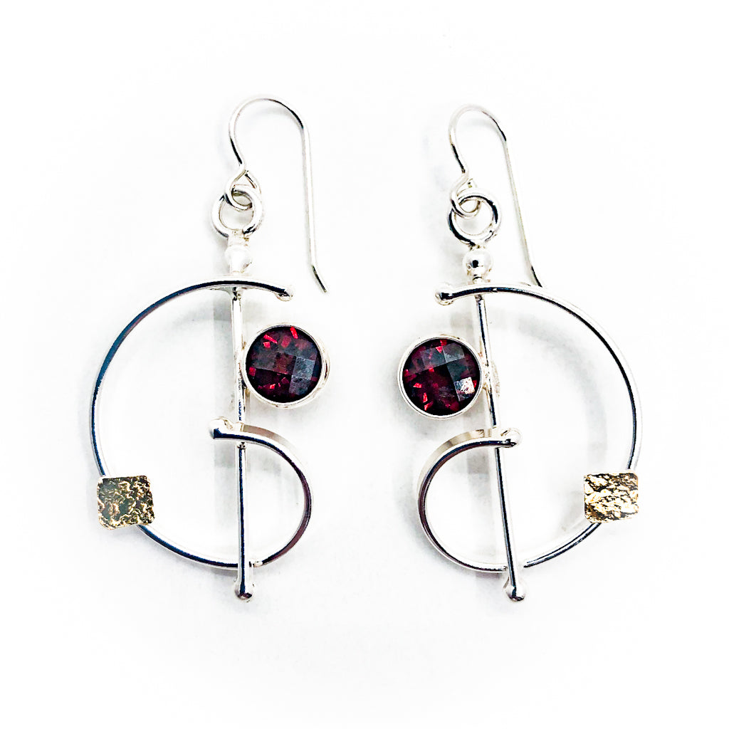 Slightly Clef Earrings with Garnet