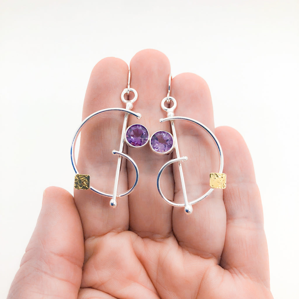 Slightly Clef Earrings with Amethyst