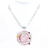 Sterling and 22k Natural Rose Quartz Solar Chart Necklace with Garnets