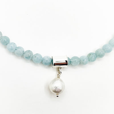 Aquamarine Necklace with White Pearl