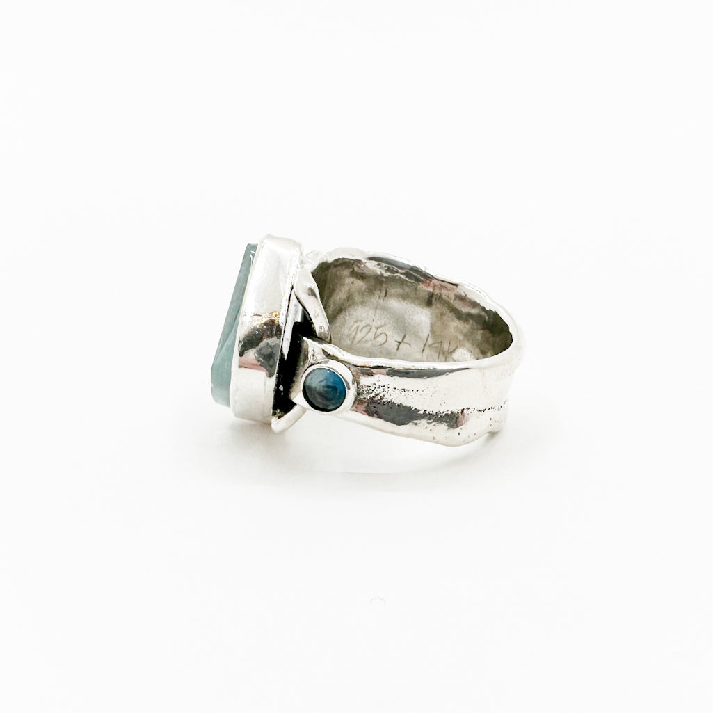 Crotch Hugger Aquamarine and Blue Topaz Ring