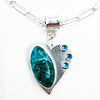 Sterling Azurite Malachite Heart with London Blue Topaz Necklace on Handmade Chain