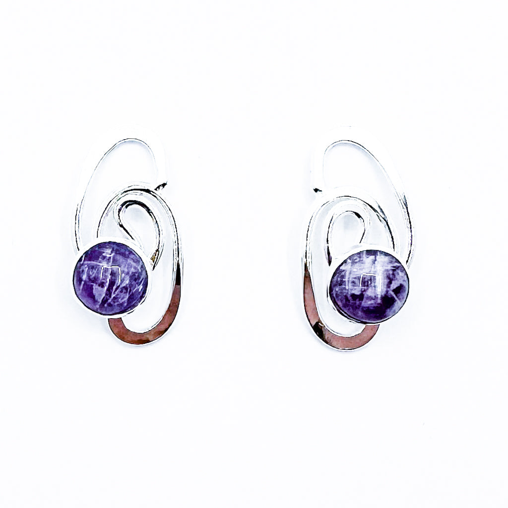 Sterling Classic Link Cape Amethyst Earrings