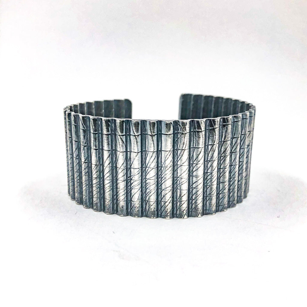 Oxidized Sterling Corrugated Cuff with Cheesecloth Texture