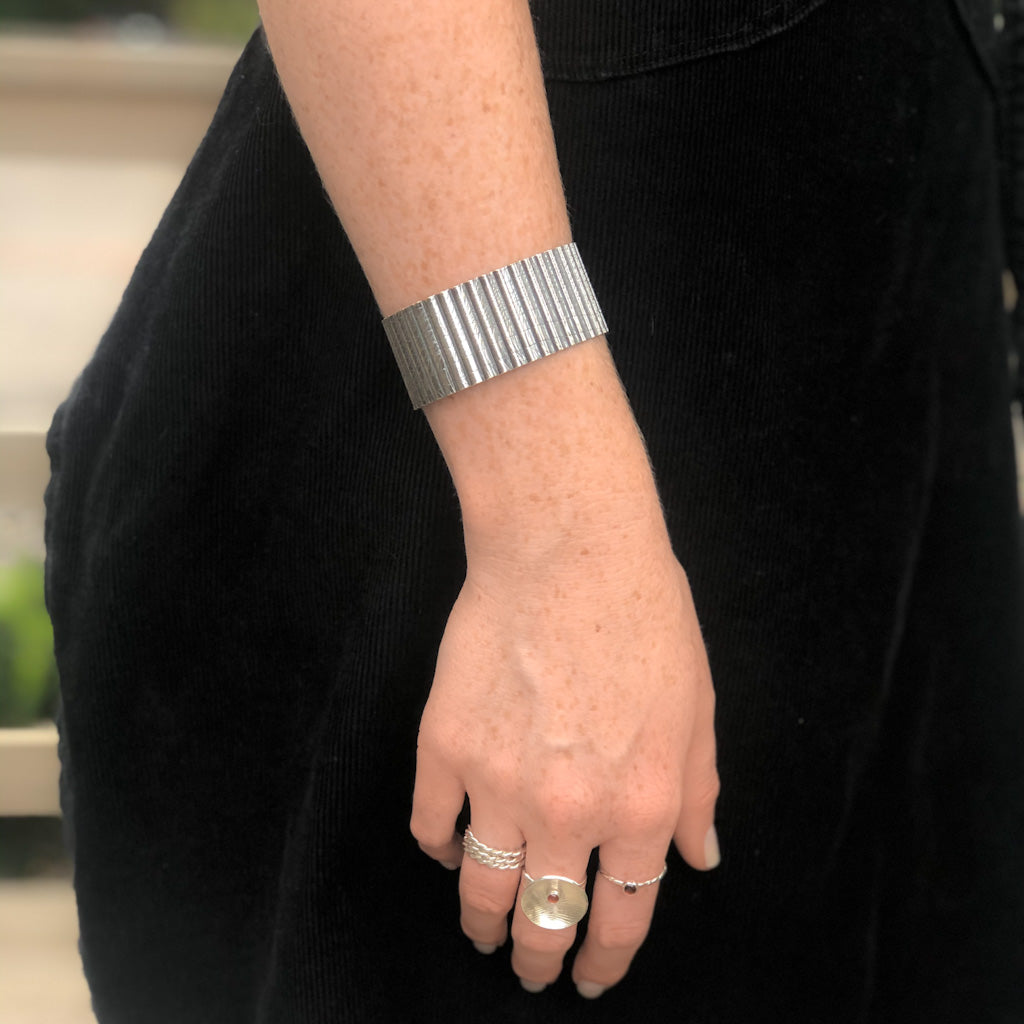 Oxidized Sterling Corrugated Cuff with Cheesecloth Texture